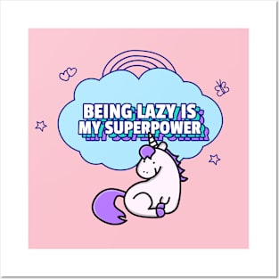 Cute Funny Unicorn Lazy Posters and Art